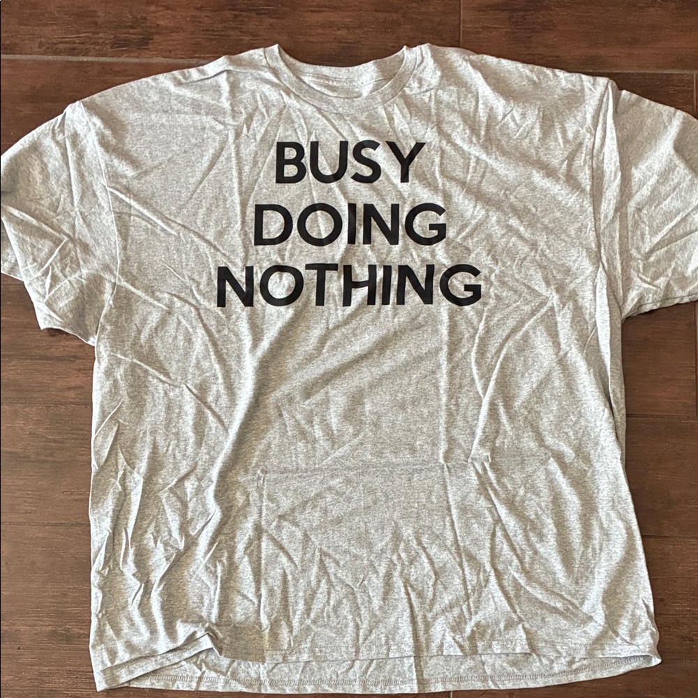 New Gray Graphic T-Shirt with Bold Text